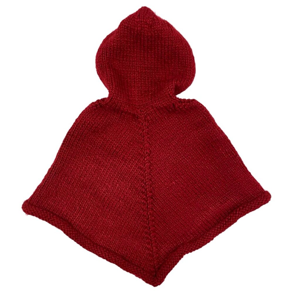 Vintage Infant Girls Hand Knit Poncho Burgundy Pullover Hooded Poncho 12 months - Picture 3 of 3